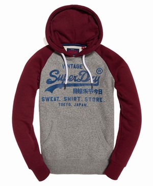 Superdry Sweat Ing Store Raglan Férfi Kapucnis Pulóver Piros/Szürke | ZJRAT5908